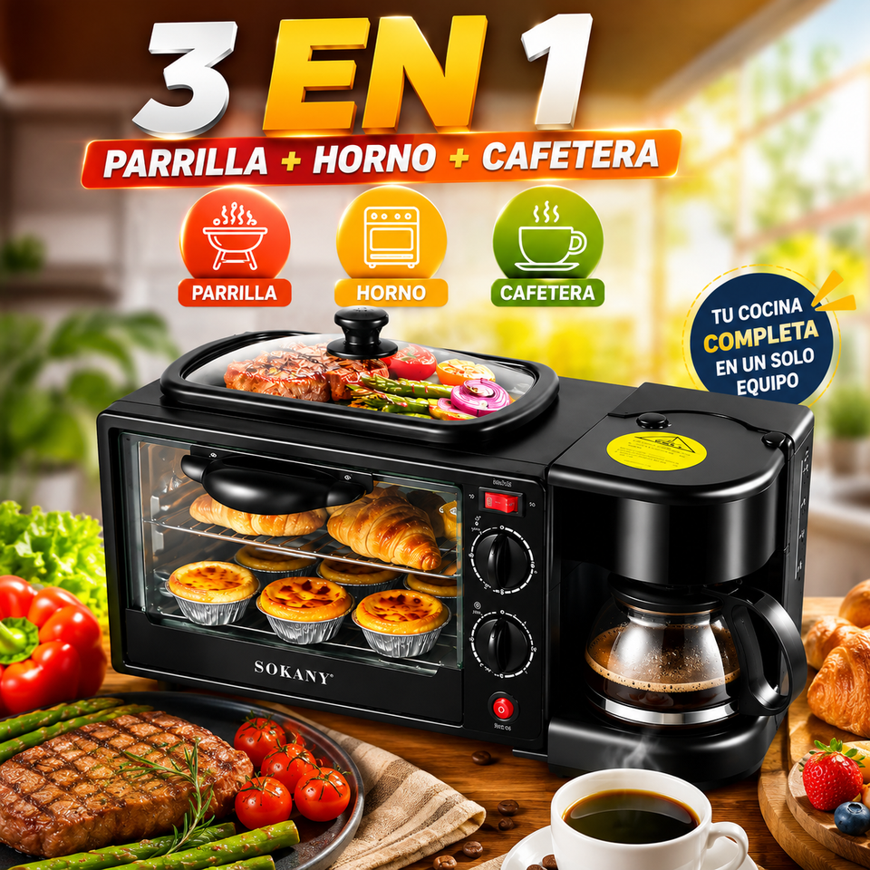 🔥☕ HORNO 3 EN 1 : PARRILLA + HORNO + CAFE🔥