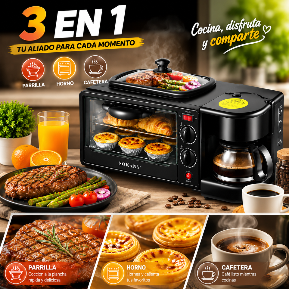 🔥☕ HORNO 3 EN 1 : PARRILLA + HORNO + CAFE🔥