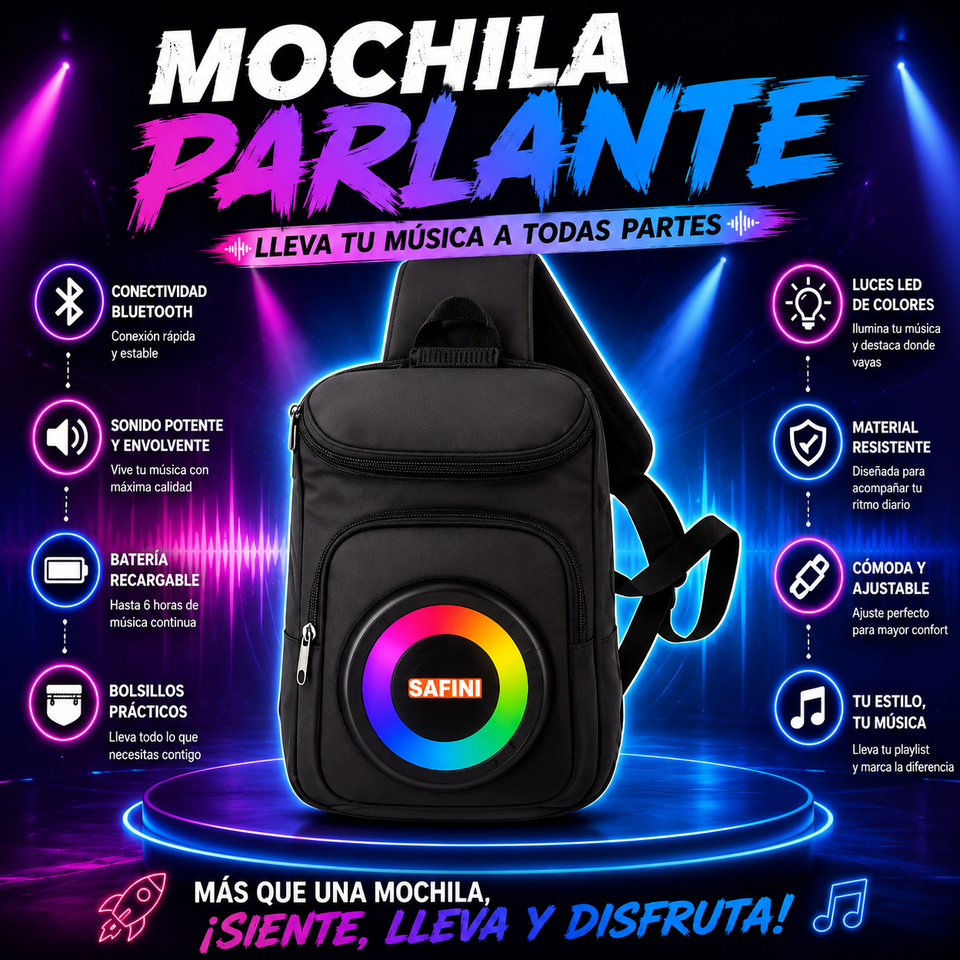 🔥🎒 MOCHILA PARLANTE CON CANDADO DE SEGURIDAD + POWERBANK ✨