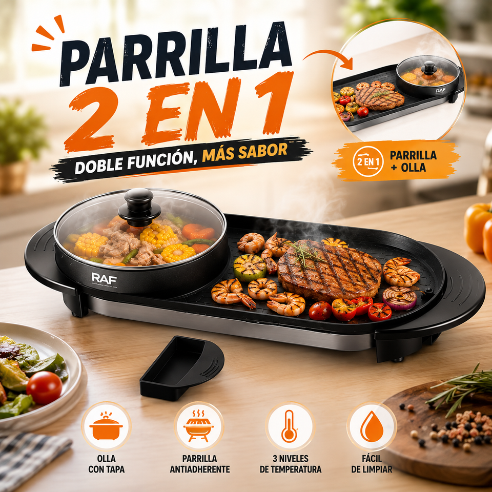 🔥 PARRILLA ELECTRICA 2 EN 1 🥩🦐