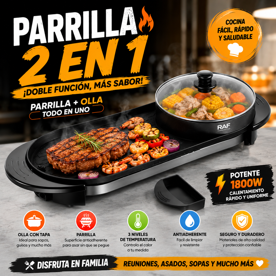 🔥 PARRILLA ELECTRICA 2 EN 1 🥩🦐