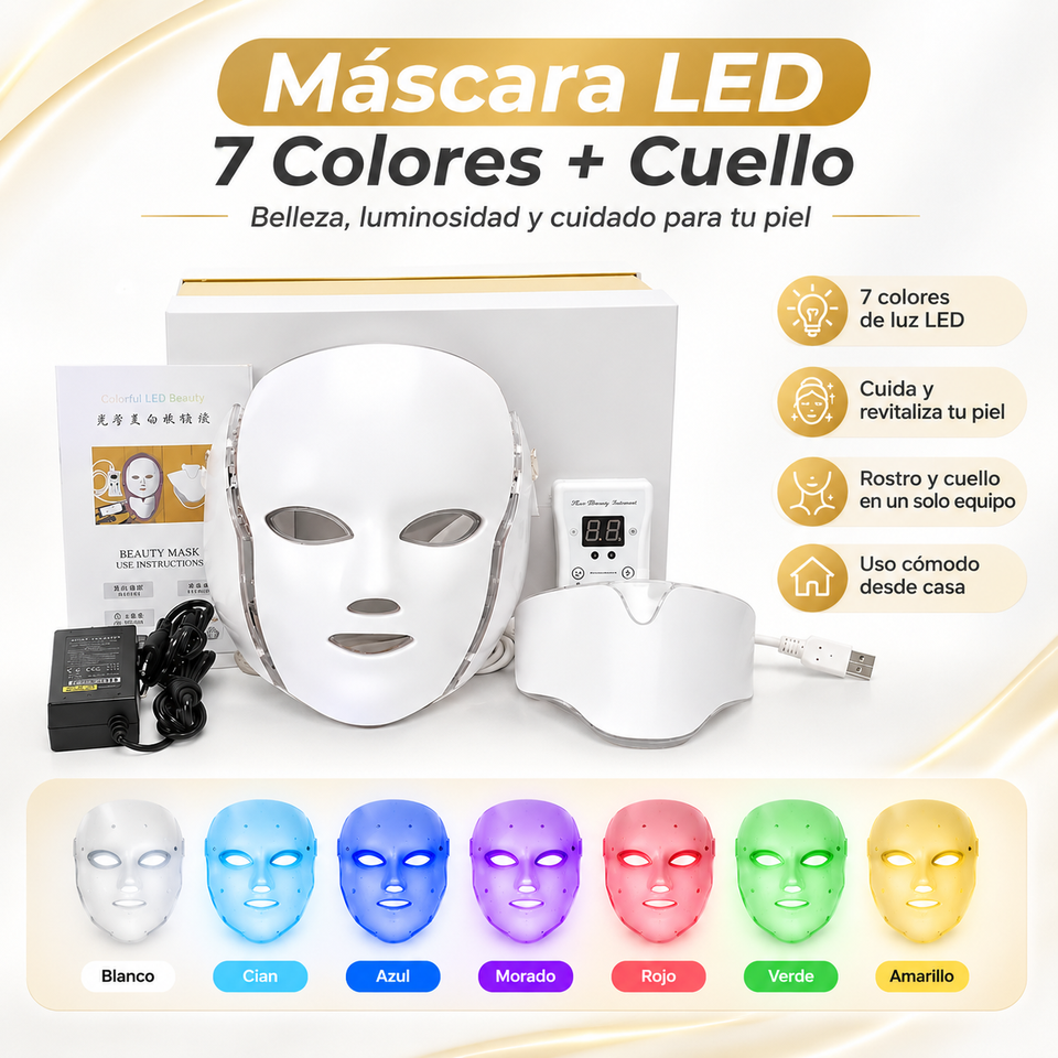 🌈 MASCARA LED 7 COLORES + CUELLO ✨ - Resultados desde la 1RA SEMANA
