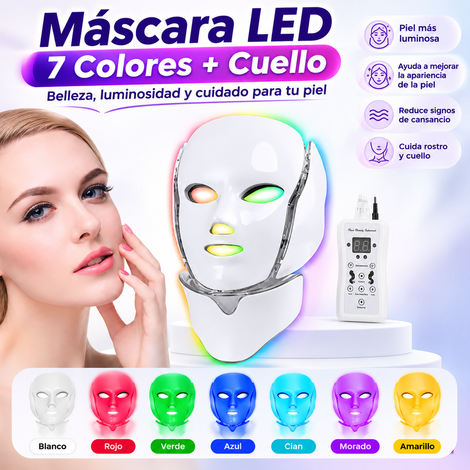 🌈 MASCARA LED 7 COLORES + CUELLO ✨ - Resultados desde la 1RA SEMANA